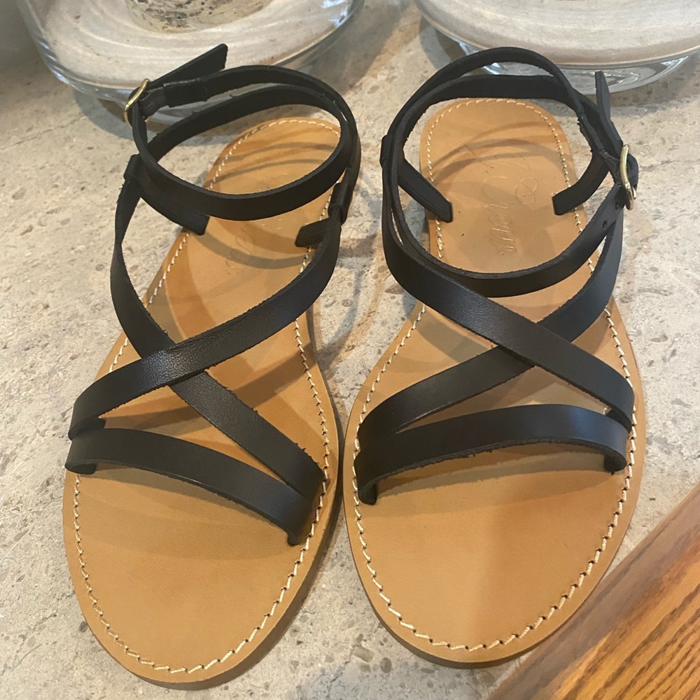 J. Crew Flat Strappy Sandals In Black Leather - Picture 8 of 14